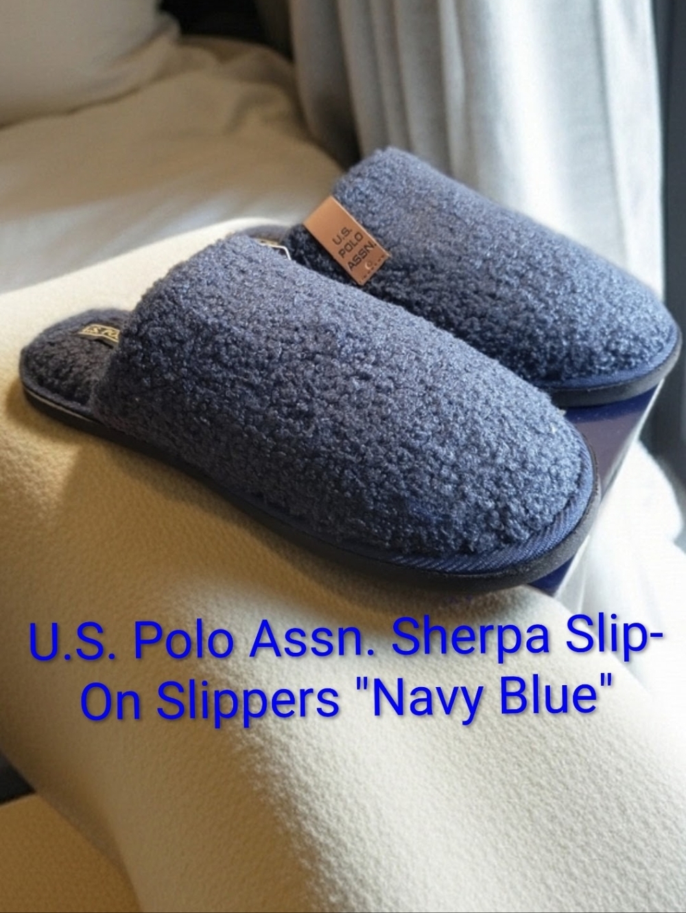 U.S. Polo Assn. Sherpa Slip-On Slippers "Navy Blue" M9/10/W10.5/11.5 NWT